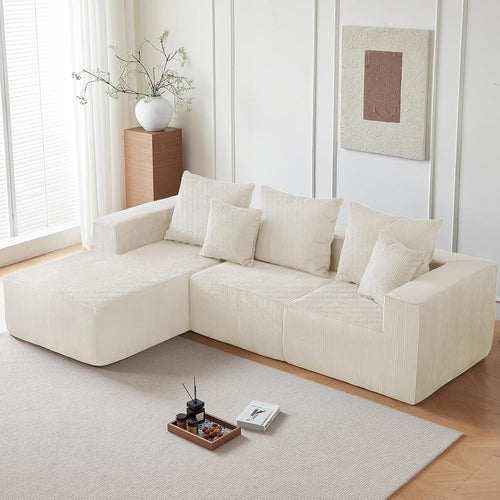 101' Cloud Couch for Bedroom,Boneless Couch with Oversized Chaise,4-Seat Chenille Deep Seat Sofa with 5-Pillows for Living Room,Corduroy Sofa in A Box,Beige