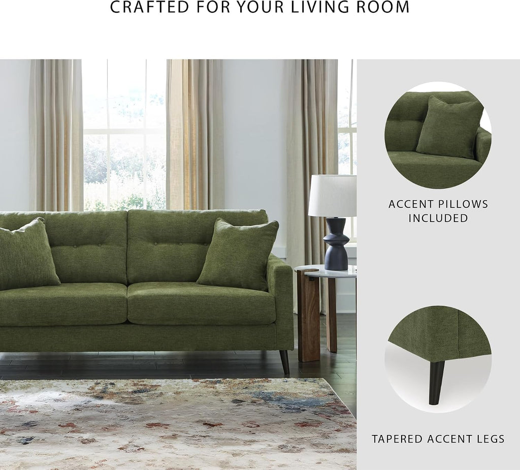 Signature Design by Ashley Bixler Sofa, Mid-Century Modern Sofa with Button-Tufted Back, Durable Foam Cushions, Platform Foundation Support, Polyester Blend Upholstery, Olive