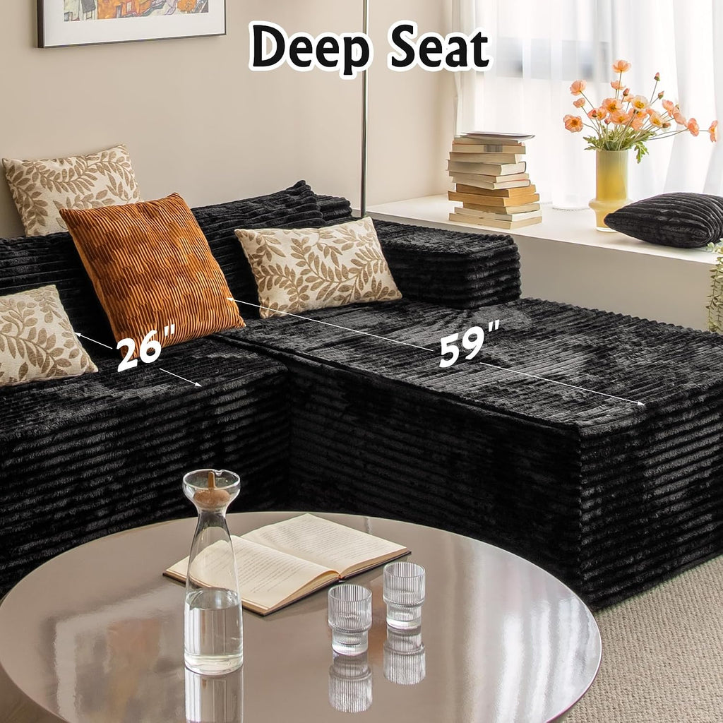 Sectional Couches for Living Room Corduroy Couch, 104' Cloud Sectional Couch with L-Shape Chaise, Modern Modular Sofa, Deep Seat Comfort, No Assembly Required(Plush Corduroy, Right Facing Chaise)