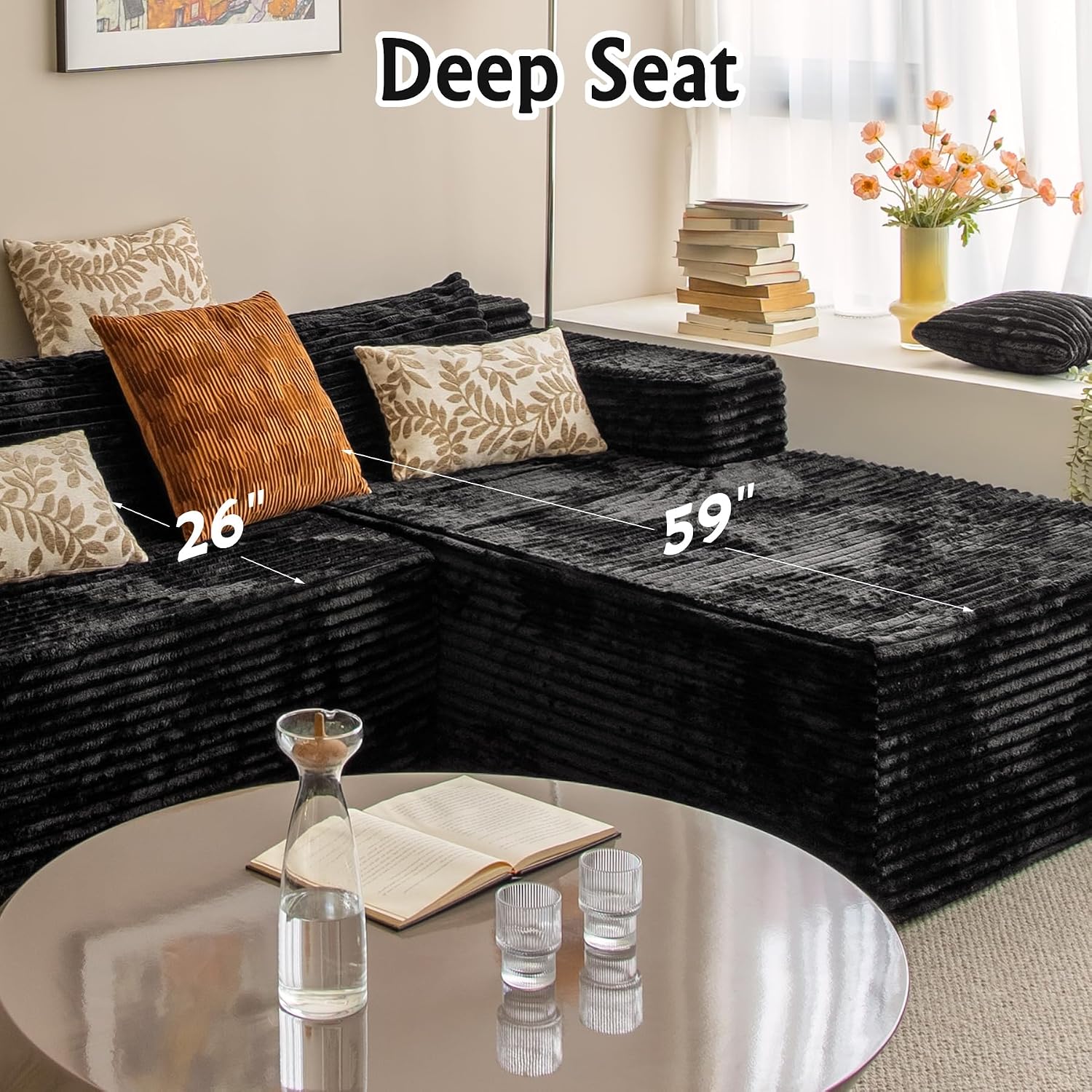 Sectional Couches for Living Room Corduroy Couch, 104' Cloud Sectional Couch with L-Shape Chaise, Modern Modular Sofa, Deep Seat Comfort, No Assembly Required(Plush Corduroy, Right Facing Chaise)