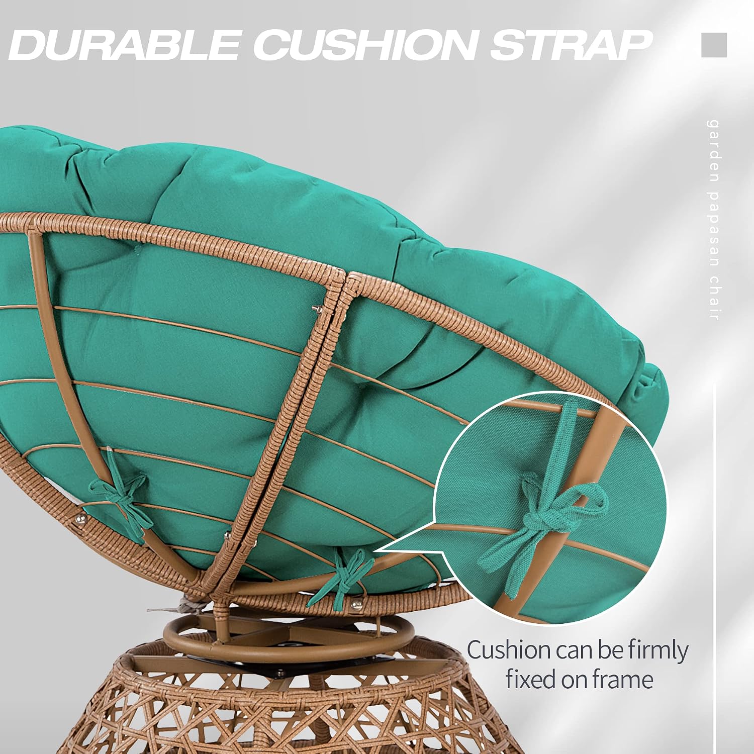 38'' 360 Degree Swivel Wicker Papasan Chair with Cushion and Base - Thickened Rattan Swivel Papasan Chair with Soft Cushion and Durable Frame, Oversized Reading Chair for Living Room, Teal