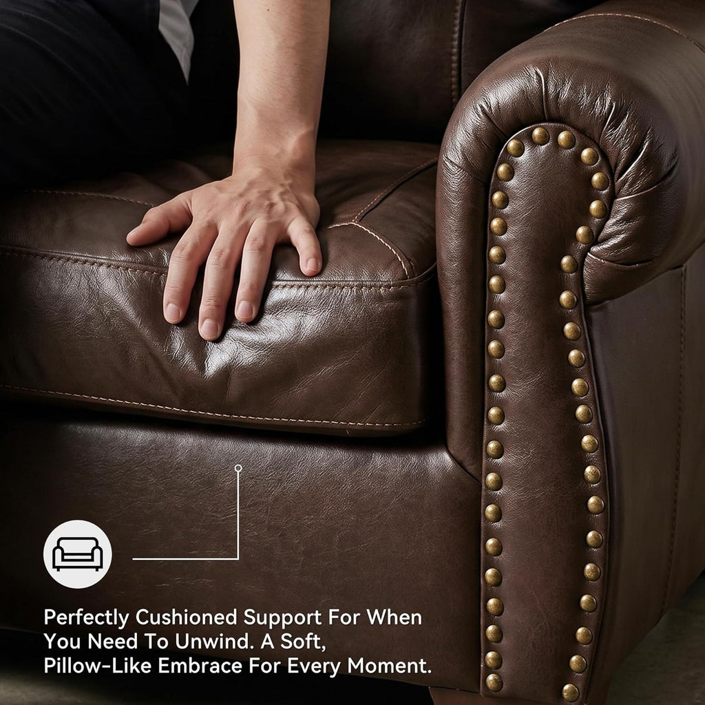 Signature Design by Ashley Colleton Classic Leather Match Sofa with Nailheads, Dark Brown