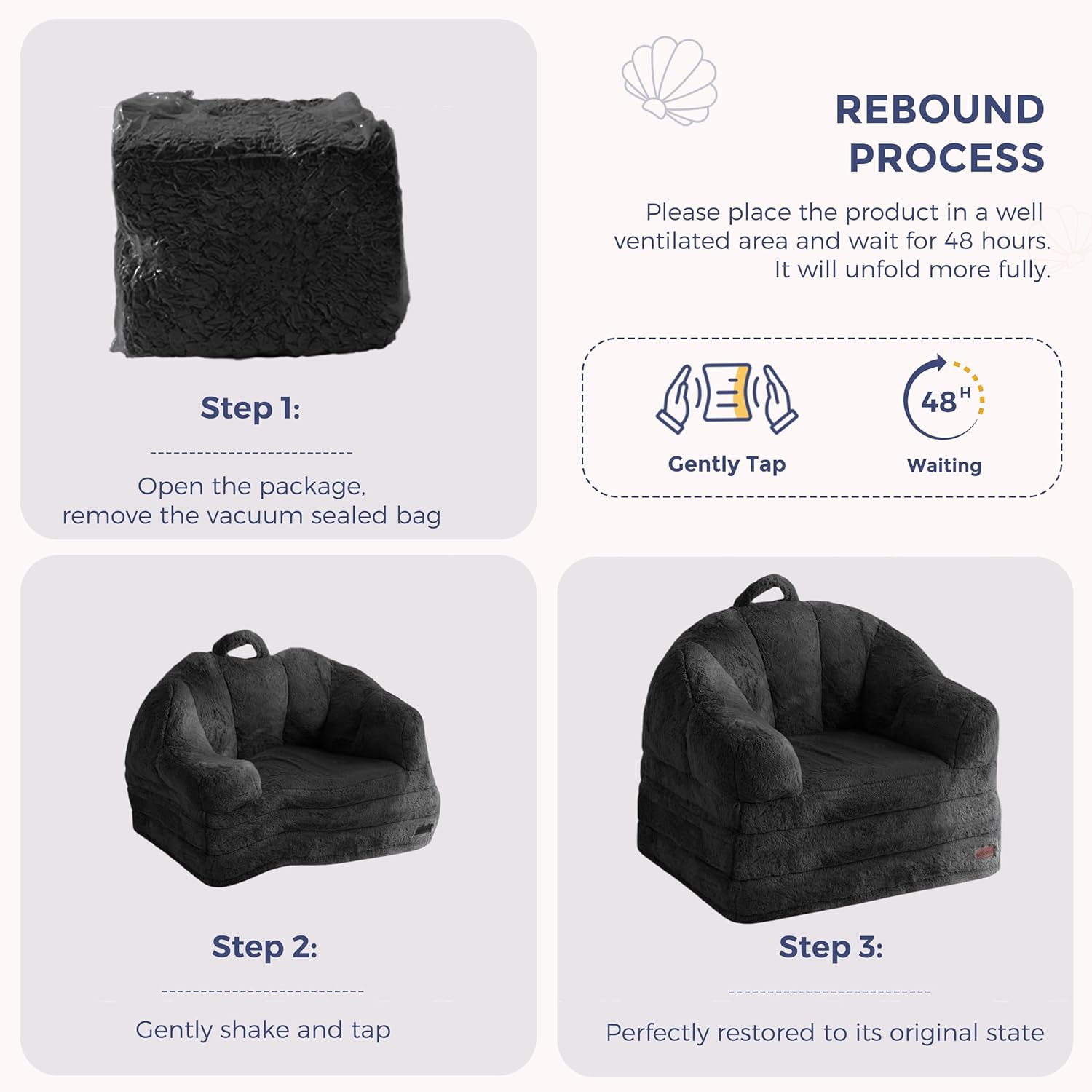 MAXYOYO Folding Sofa Bed, 2 in 1 Convertible Sofa to Lounger Comfy Single Bean Bag Chair for Adults, Floor Sleeper Couch with Handle, Faux Fur Couch Bed for Living Room Bedroom, Black