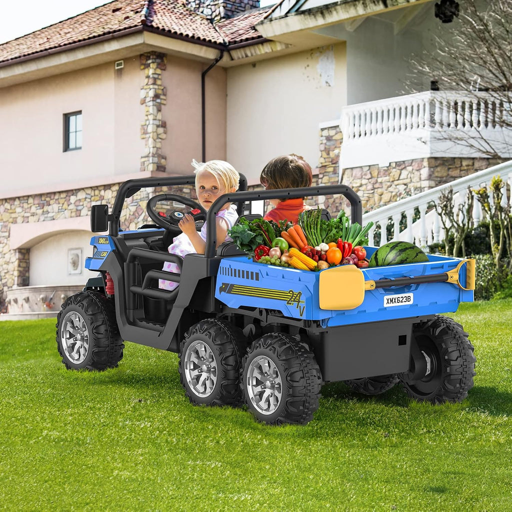Hetoy 24V 2-Seater Ride On Dump Truck with Parent Remote Control, 4WD 6-Wheel Electric Car for Big Kids, UTV Style Dump Bed & Music Horn, ASTM/CPSIA Certified (Ages 3+)