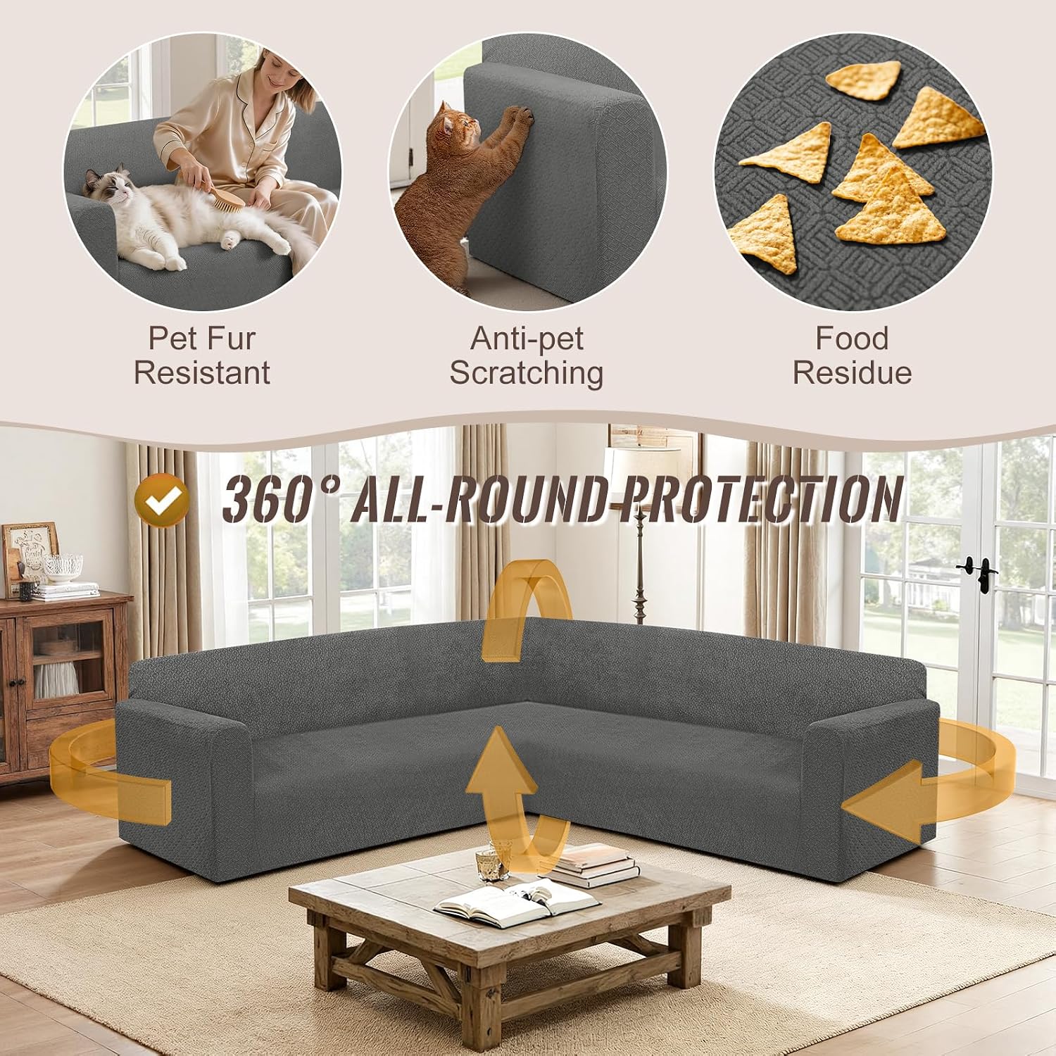 HDCAXKJ Sectional Couch Cover L Shape Stretch Sofa Covers Washable Jacquard Corner Couch Slipcover Non Slip Sectional Slip Cover U Shaped Furniture Protector for Pets Dogs (Dark Grey, Small)