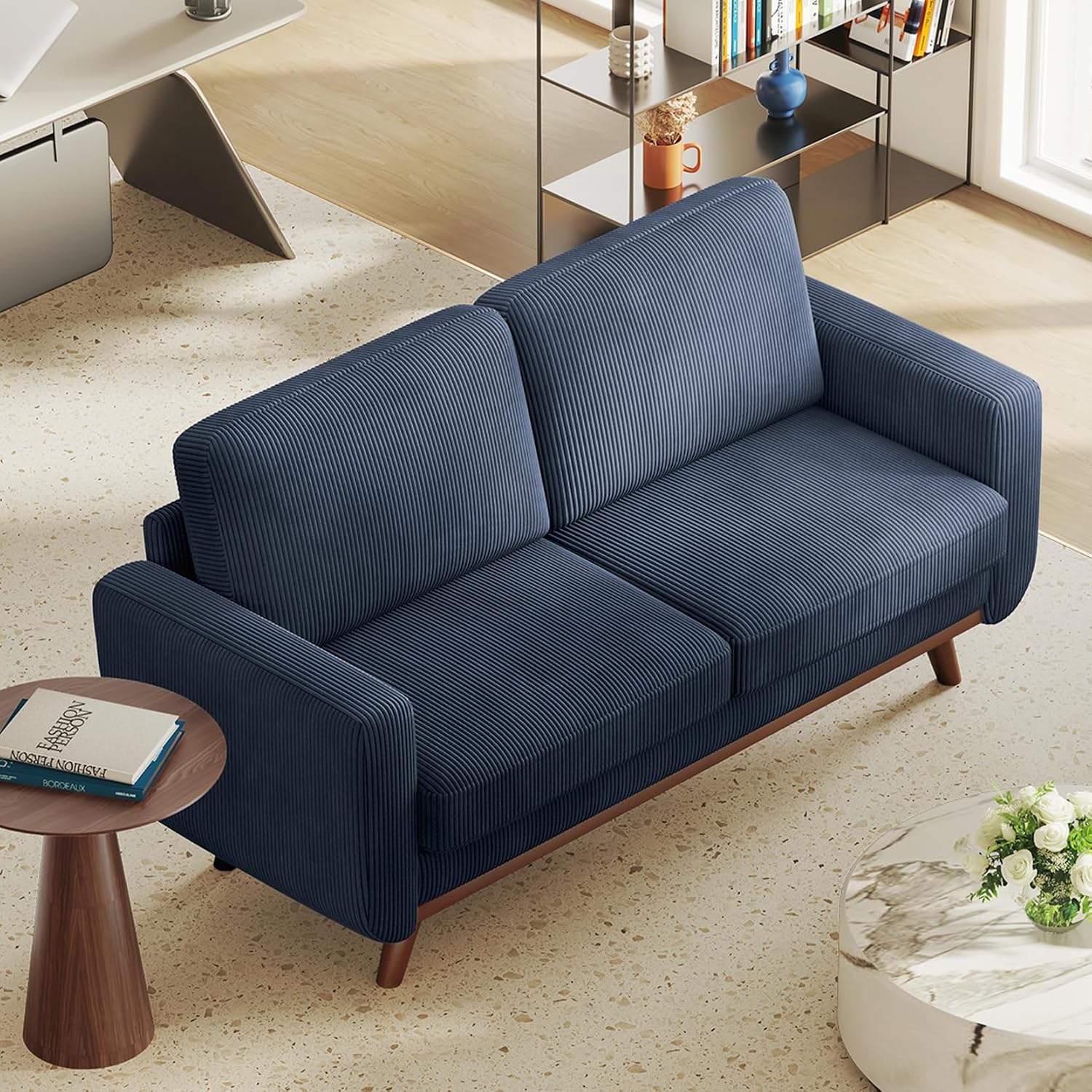 Vesgantti 68' Loveseat Sofa Dark Blue, Comfy Corduroy Couch with Spring Cushion and Solid Wood, Modern Extra Deep Seat for Bedroom, Living Room, Office