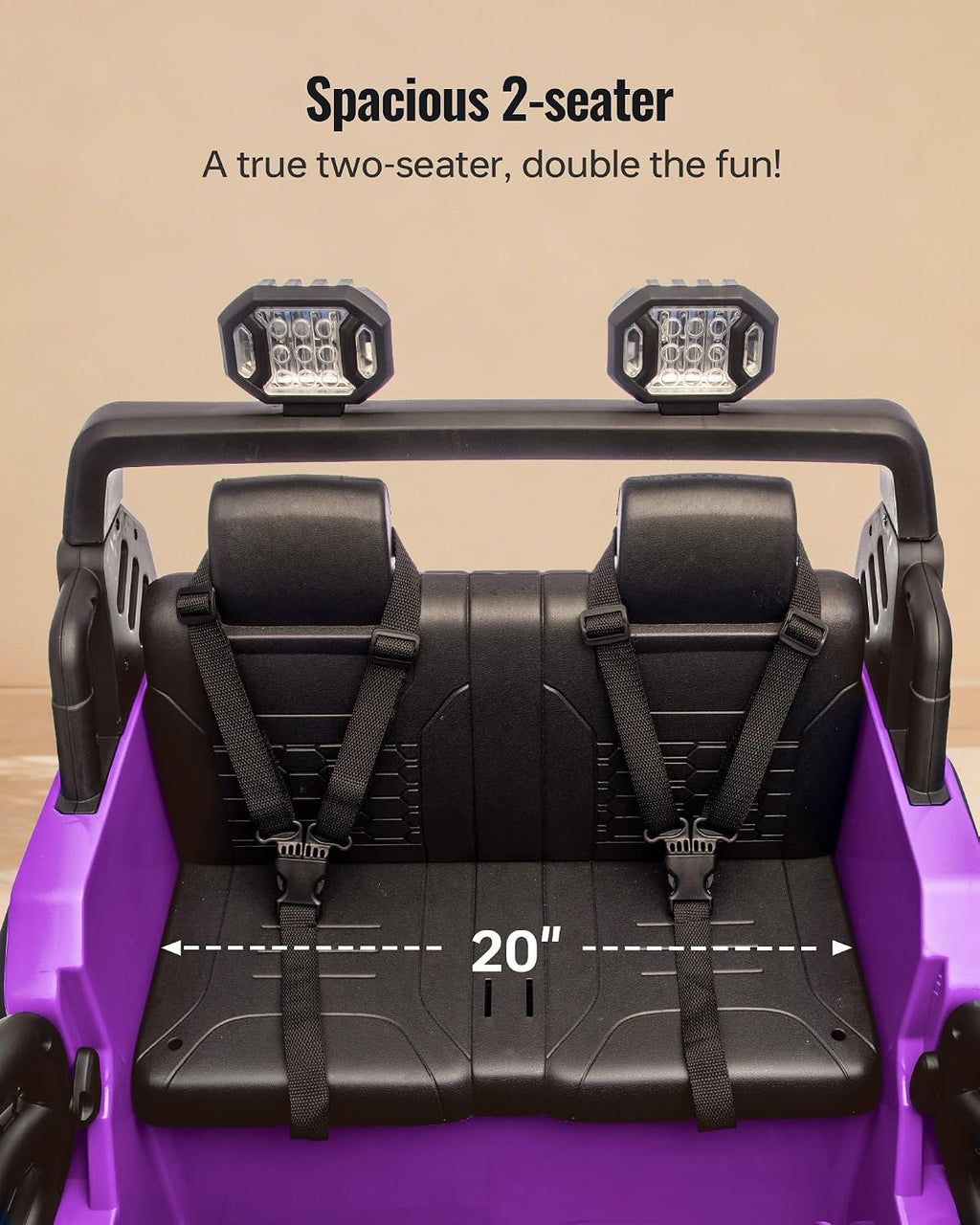 Outfunny 2 Seater Ride on Car Toy, 12V Electric Car for Kids 4-8 with Remote Control, Capacity 150 lb, LED Light - Purple