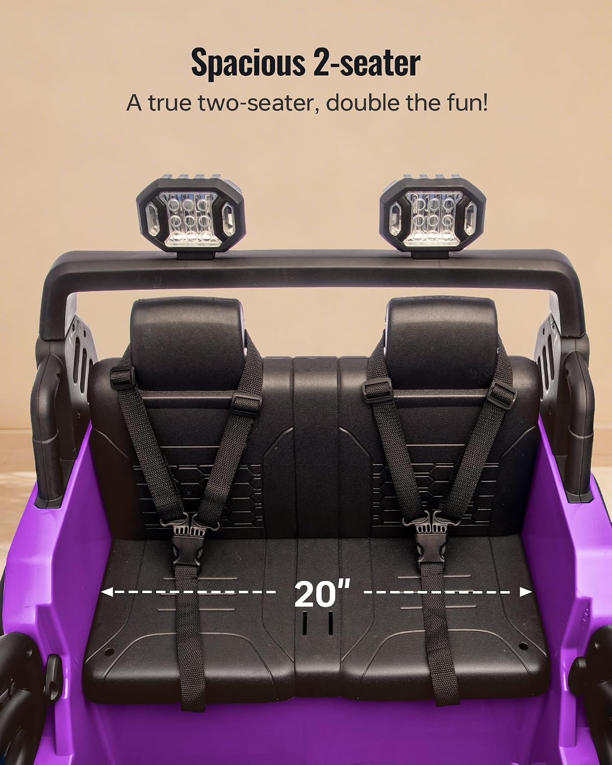 Outfunny 2 Seater Ride on Car Toy, 12V Electric Car for Kids 4-8 with Remote Control, Capacity 150 lb, LED Light - Purple