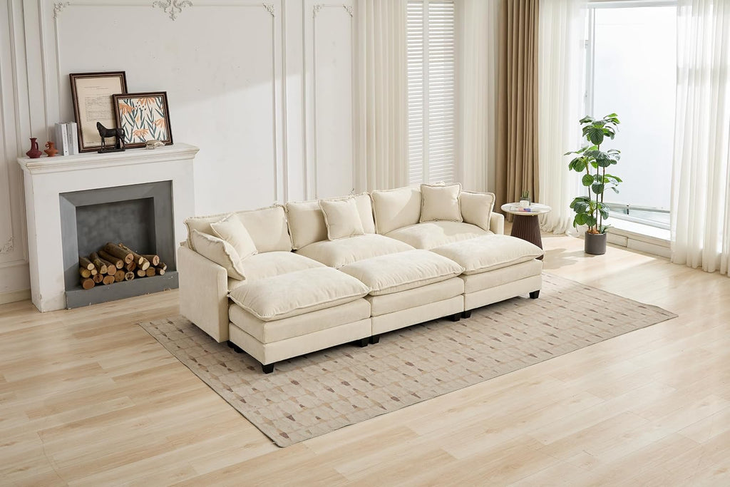 SoarFlash Chenille Sectional Sofa Ottoman,Beige