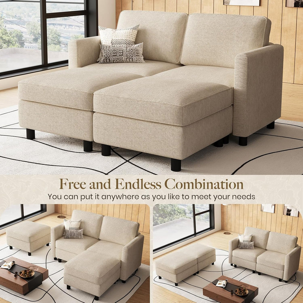 Belffin 58.3' Modular Sectional Sofa 4 Seats Sleeper Sofa Washable Sectional Couches for Living Room Comfy Couches with Storage Seat Couch Sofas with Chaise,Beige