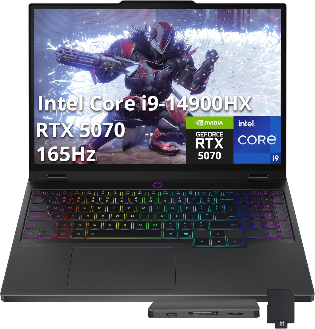 Lenovo Legion 5 15.1' WQXGA 165Hz Gaming Laptop, Intel i9-14900HX, RTX 5070 8GB GDDR7, 32GB DDR5, 1TB SSD, 24-Zone RGB Backlit Keyboard, 5.0MP Camera, WiFi 7, Win 11, Black, 1TB Docking Station Set