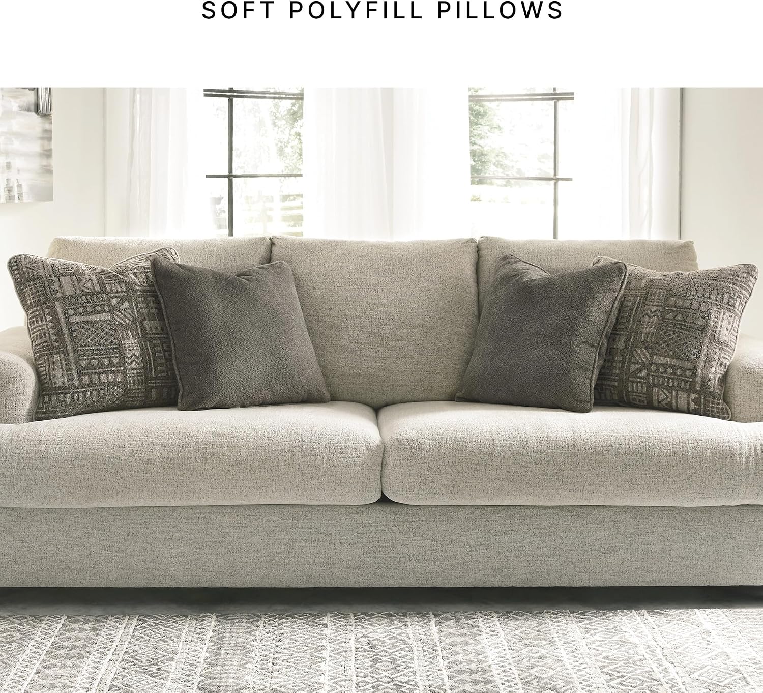 Signature Design by Ashley Soletren Contemporary Chenille Sofa with 4 Accent Pillows, Off-White