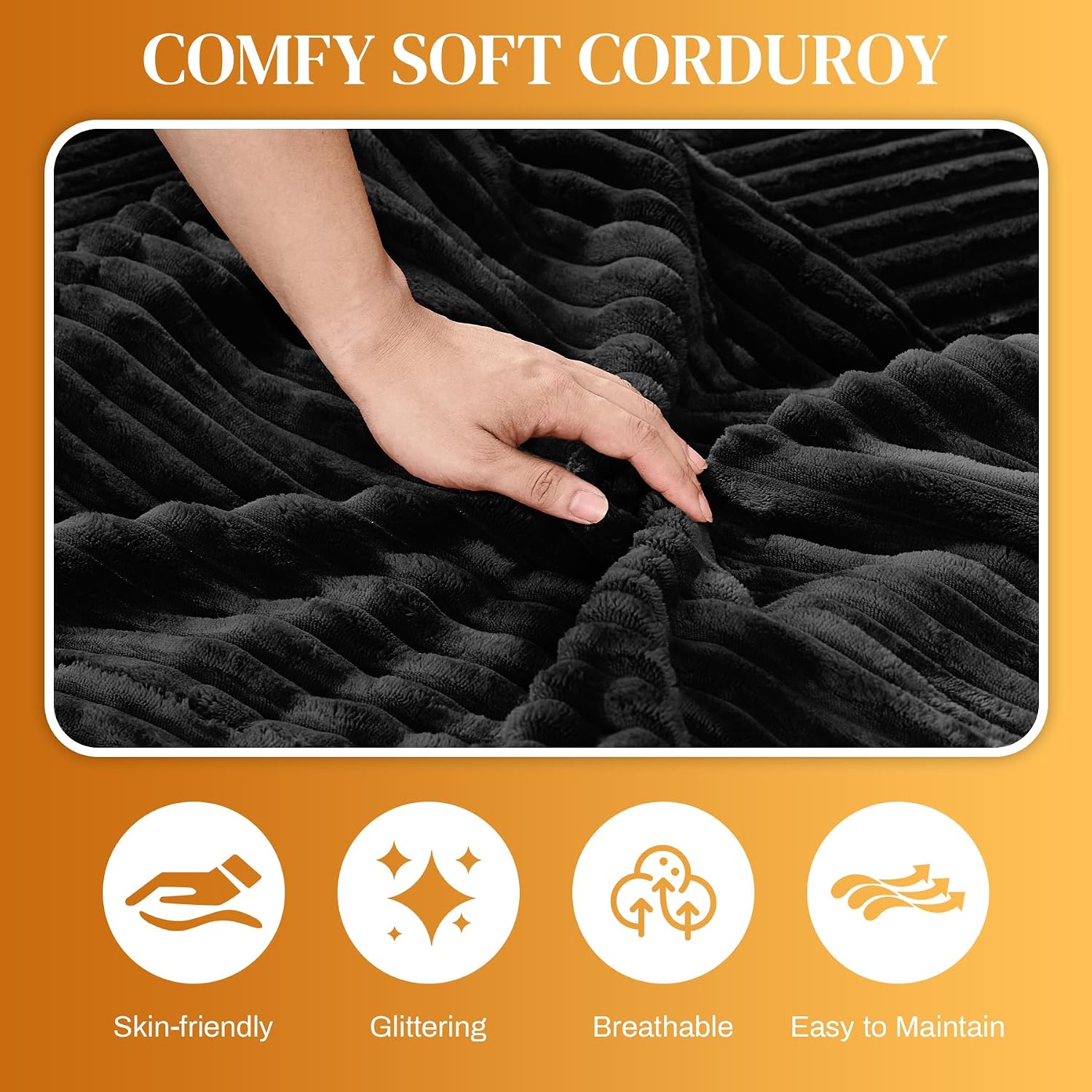 HYJT-H&K 145' U Shaped Cloud Couch Modular Dark Black Sectional Couches for Living Room, Comfy Fluffy Corduroy Oversized Cloud Sectional Couch Large 6 Seat Sectionals Sofa Set Central Console USB Port