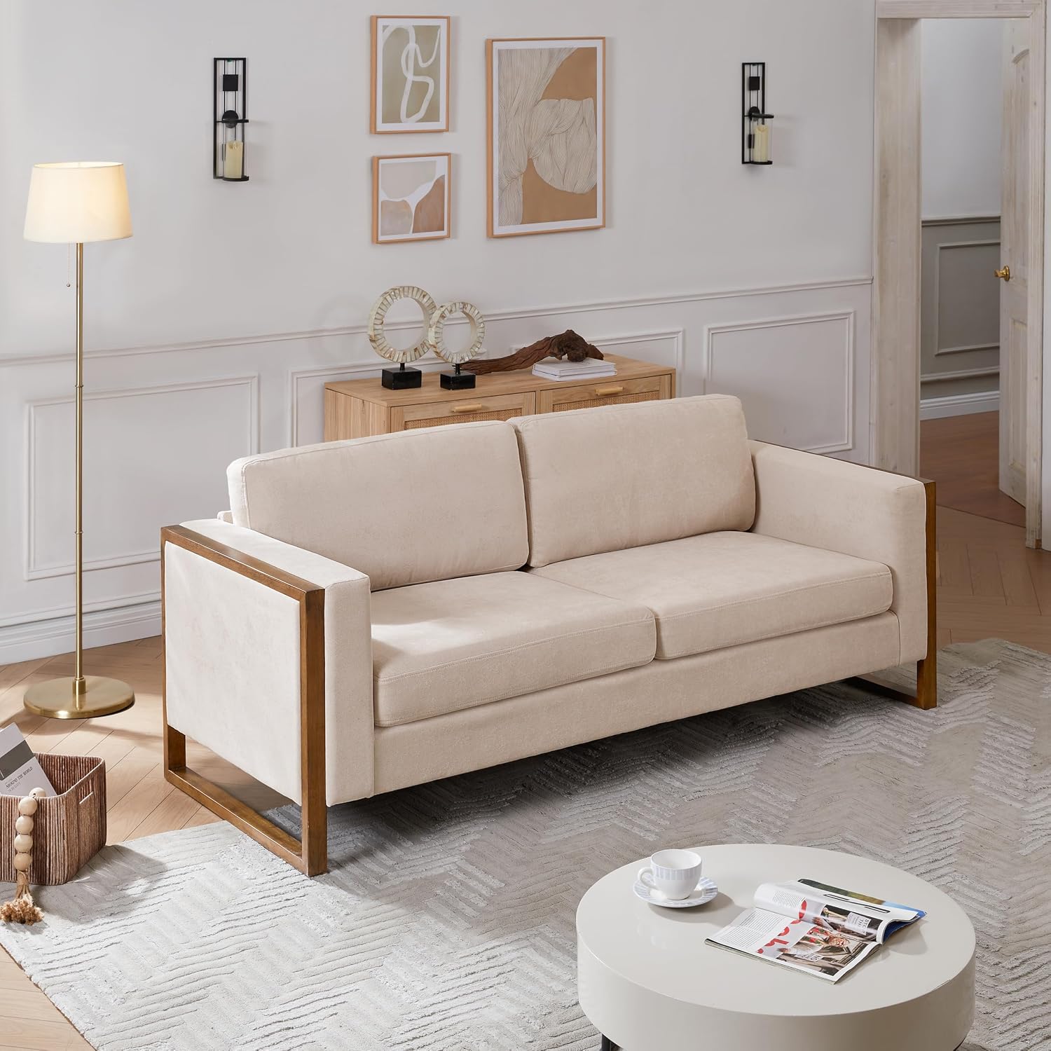 Christopher Knight Home Bricez 79' Sofa Couch, Cozy Upholstered 3-Seater Sofa, Oversized Loveseat, Comfy Fabric Couches for Living Room and Office, Modern Couch and Sofa, Wooden Frame, Taupe Beige