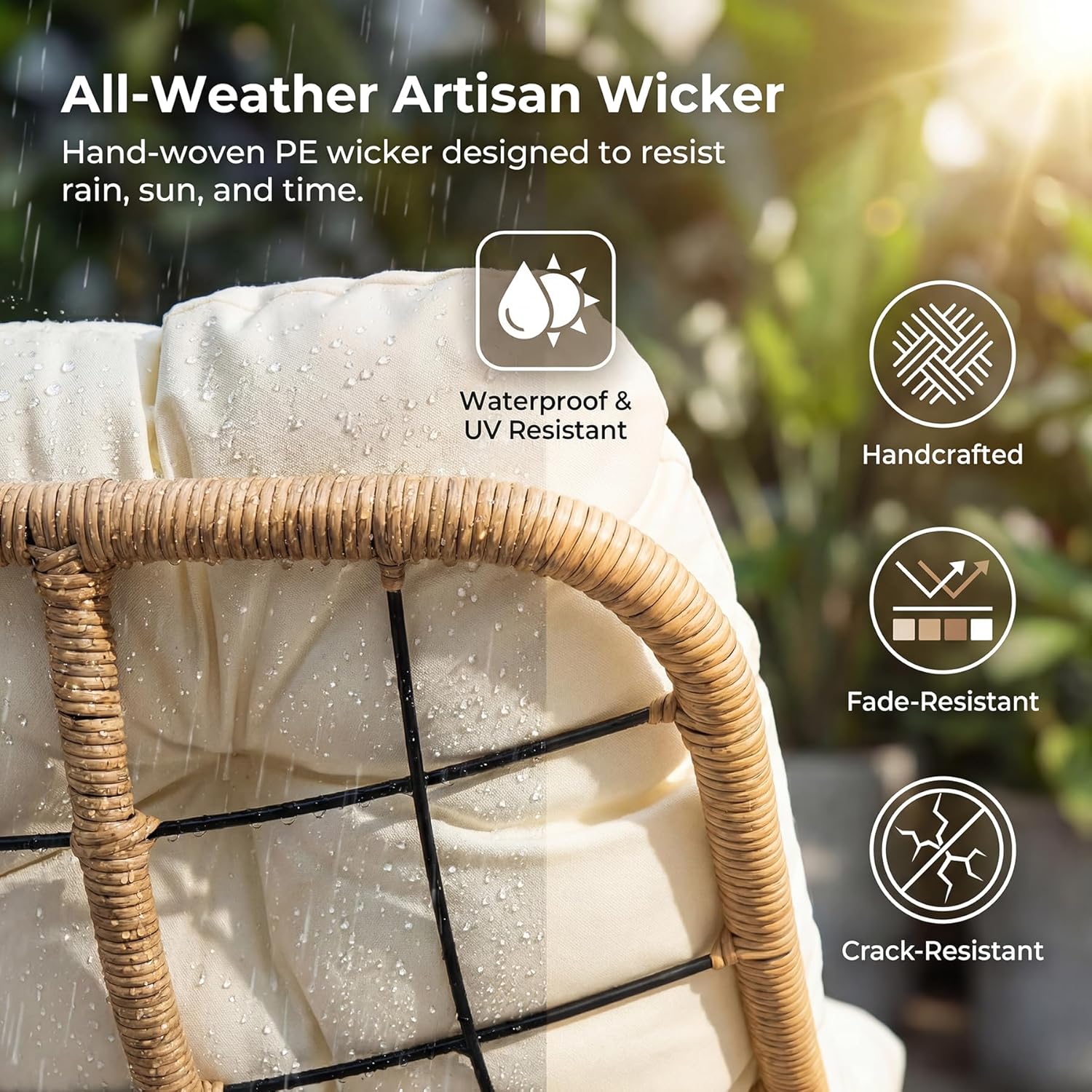 NICESOUL Oversized Double Rocking Papasan Chair with Cushion, 2 Person Big Wicker Outdoor Comfy Recliner, Large Heavy Duty Loveseat for Patio, Balcony, Backyard