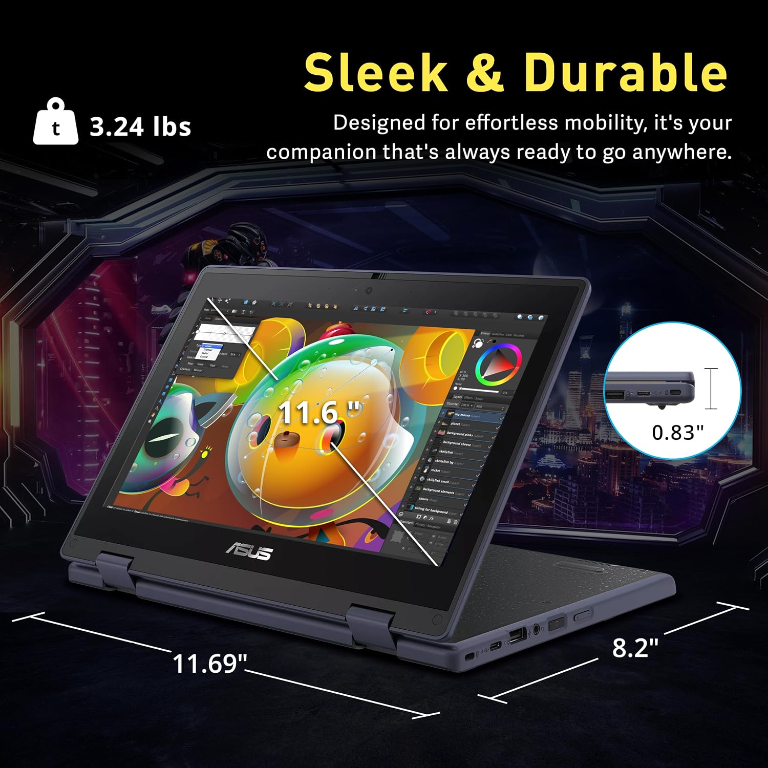 ASUS BR1102FGA 11.6' 2-in-1 Rugged & Spill Resistant Touchscreen Laptop, Intel Celeron N100, 4GB RAM, 288GB Storage(128GB SSD+160GB Docking Station Set), UHD Graphics, WiFi 6, Webcam, Win 11 Pro, Gray