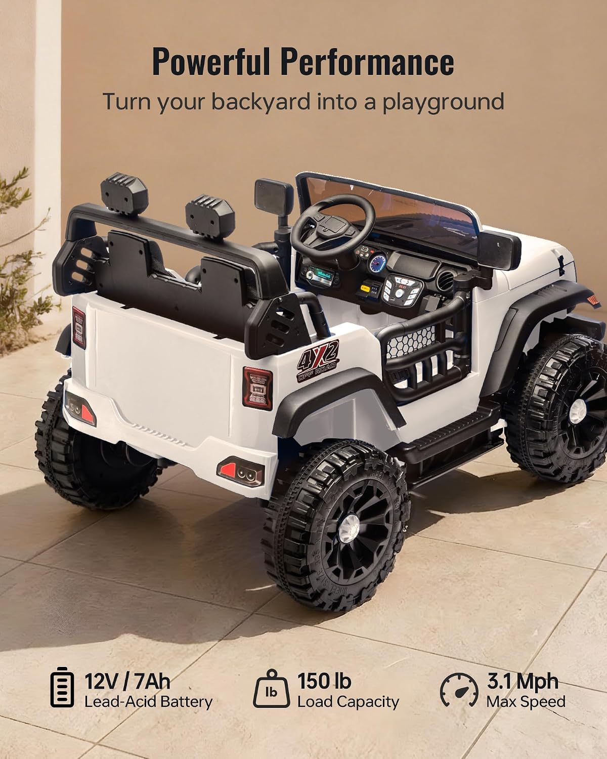 Outfunny 2 Seater Ride on Car Toy, 12V Electric Car for Kids 4-8 with Remote Control, Capacity 150 lb, LED Light - White