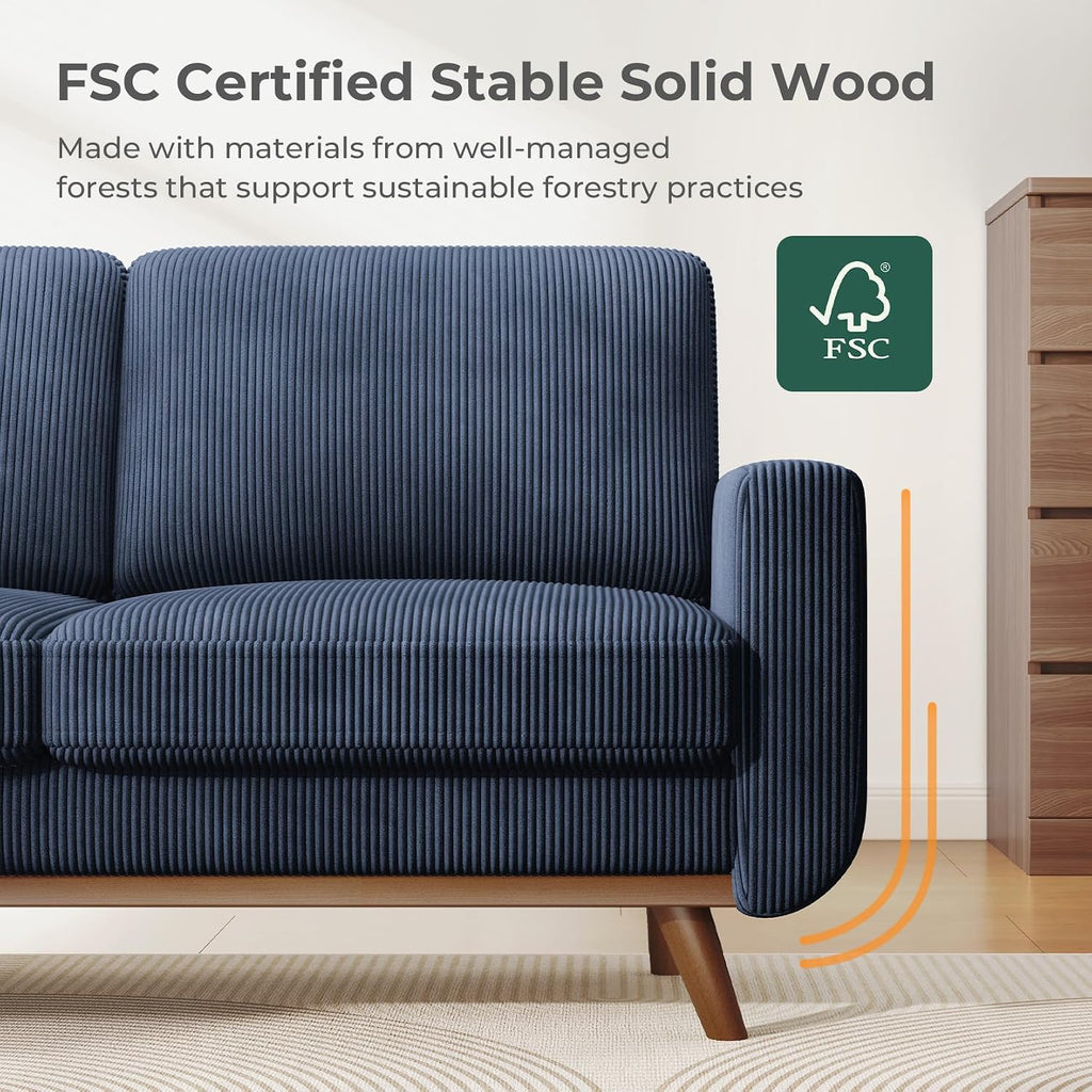 Vesgantti 68' Loveseat Sofa Dark Blue, Comfy Corduroy Couch with Spring Cushion and Solid Wood, Modern Extra Deep Seat for Bedroom, Living Room, Office