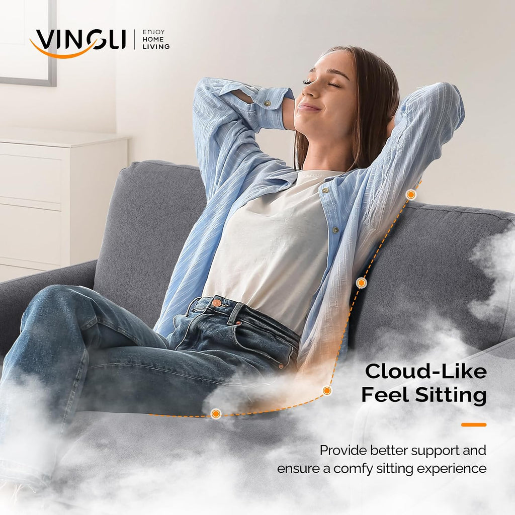 VINGLI 47' Small Couch, Dark Grey Linen Loveseat Sofa Mini Couch Mid Century Modern Decor Love Seat for Small Spaces Living Room, Bedroom, Play Room