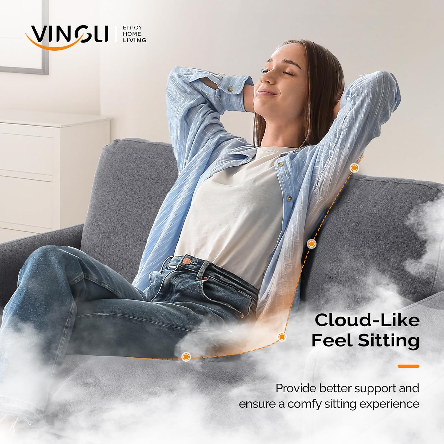 VINGLI 47' Small Couch, Dark Grey Linen Loveseat Sofa Mini Couch Mid Century Modern Decor Love Seat for Small Spaces Living Room, Bedroom, Play Room