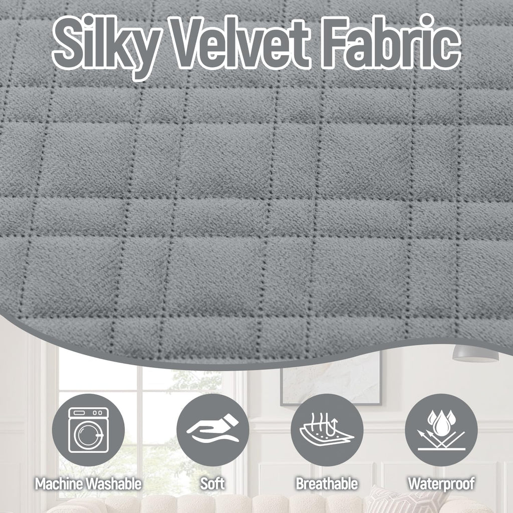 Waterproof L Shaped Couch Cover for Sectional Sofa Velvet Quilted Corner Sofa Cover L Shape Furniture Protector Slipcover Set with Non Slip Straps for Pets Dogs Kids (XX-Large, Silvery Grey)