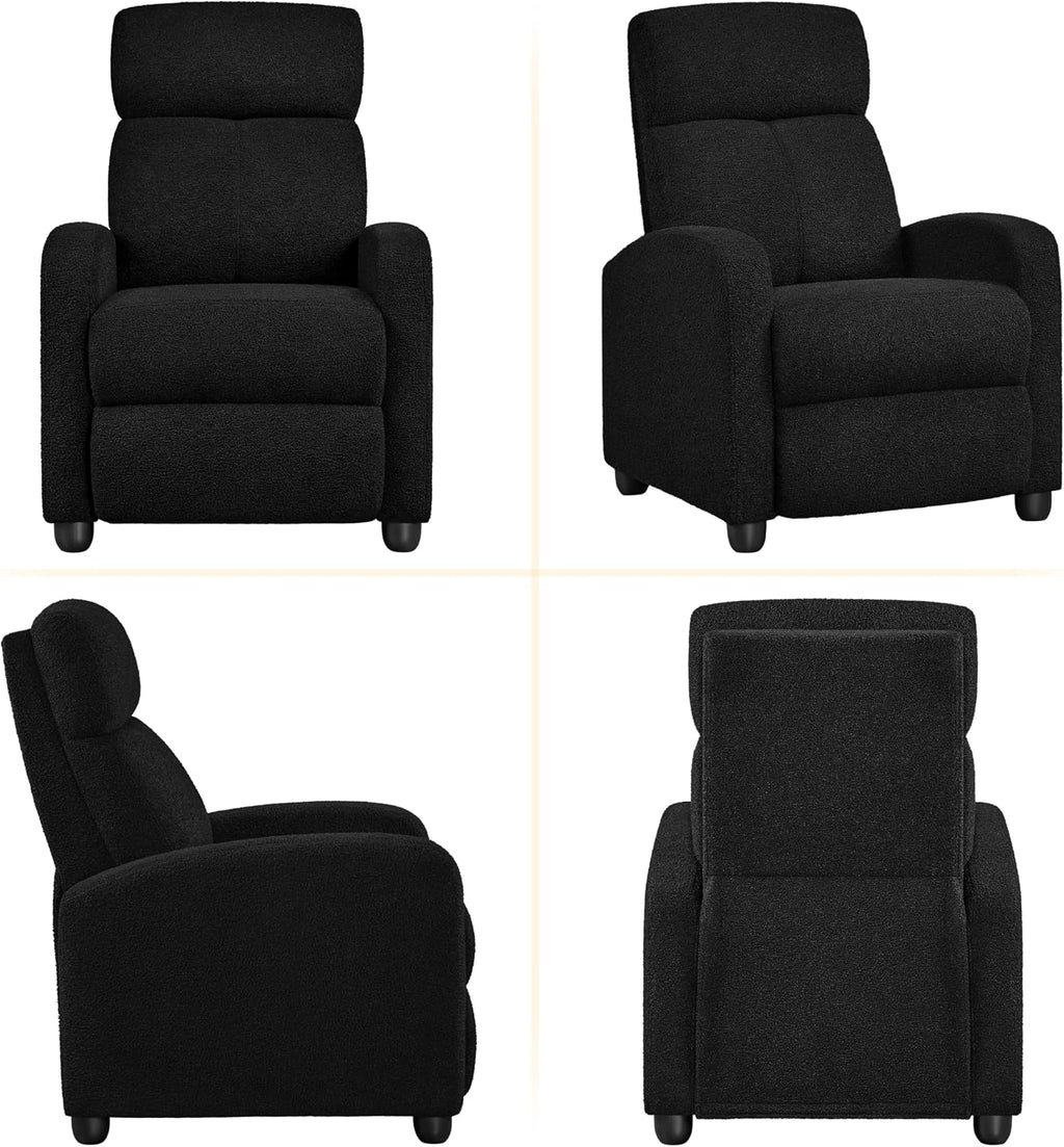 Yaheetech Boucle Recliner Chair Single Sofa Home Theater Seating Adjustable Modern Single Reclining Chair for Living Room Bedroom Home Theater Black