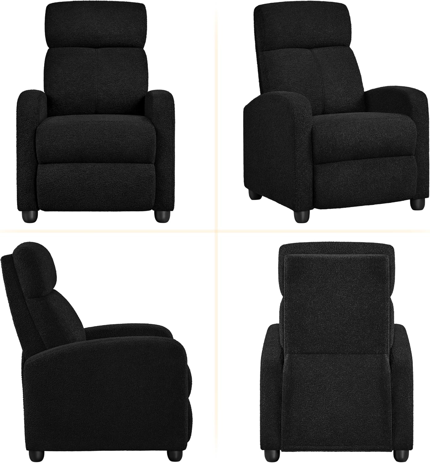 Yaheetech Boucle Recliner Chair Single Sofa Home Theater Seating Adjustable Modern Single Reclining Chair for Living Room Bedroom Home Theater Black