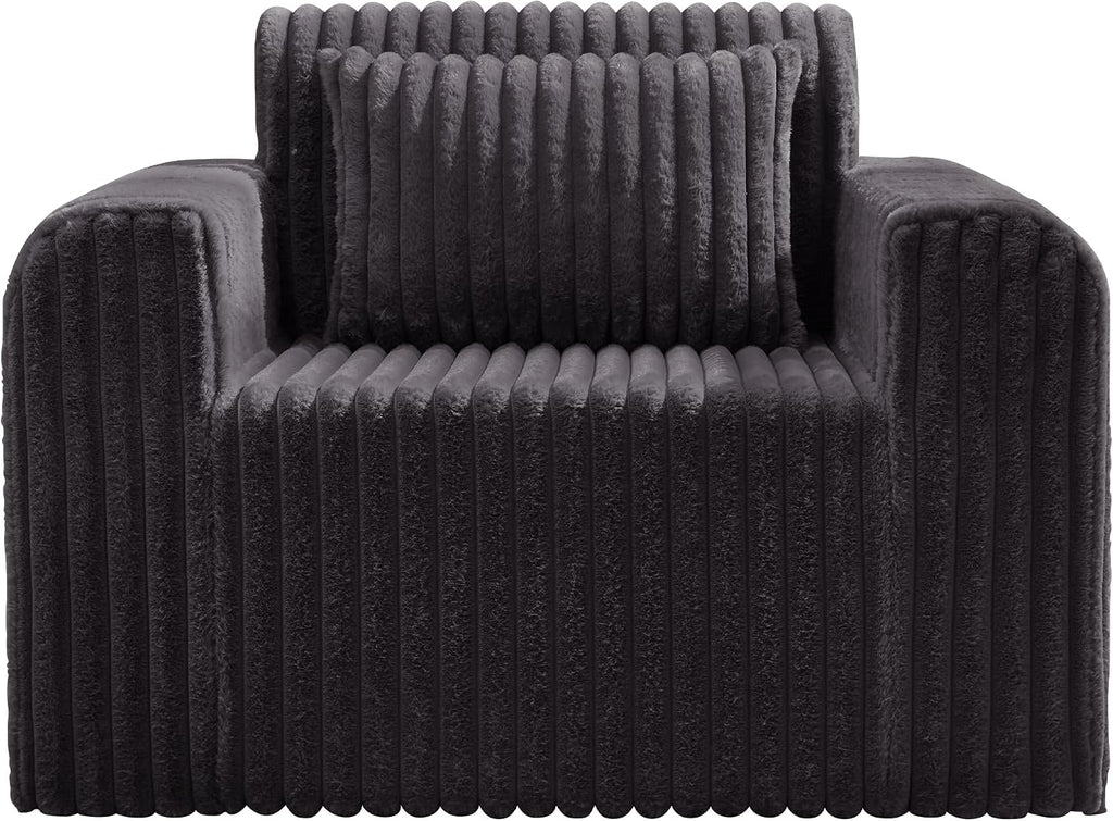 Hobestluk Single Sofa Foam Couch Sofa for Small Spaces Comfy Sofas with Removable Cover Furry Couch with Pillows for Living Room, Bedroom, Apartment, Office (Dark Grey, Standard)