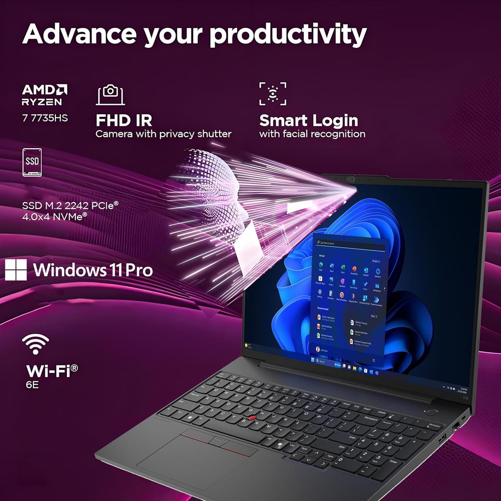 Lenovo ThinkPad E16 Gen 2 16' FHD+ Business Laptop Computer, AMD Ryzen 7 7735HS 8-Core, 32GB DDR5 RAM, 1TB PCIe SSD, WiFi 6E, Backlit KB, Fingerprint, Win 11 Pro, USB-C Hub, Office 365, Charcoal