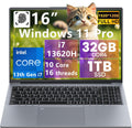 N-one Gaming Laptop, 16' Intel Core i7-13620H 13th Processor 4.9GHz 32GB DDR4 RAM 1TB SSD FHD Display, Windows 11 Numeric Keypad Backlit KB Type-C for Business Student Traditional Laptops PC