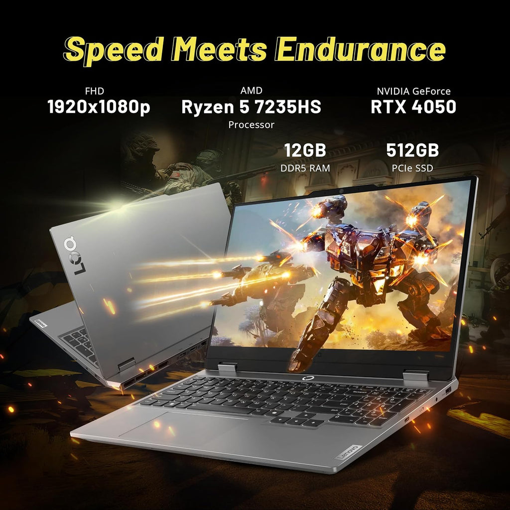 Lenovo LOQ 15.6' 144Hz FHD Gaming Laptop, AMD Ryzen 5 7235HS, NVIDIA GeForce RTX 4050, 12GB DDR5, 512GB PCle SSD, Backlit Keyboard, Numeric Keypad, Wi-Fi 6, Windows 11 Pro, Luna Grey (Renewed)