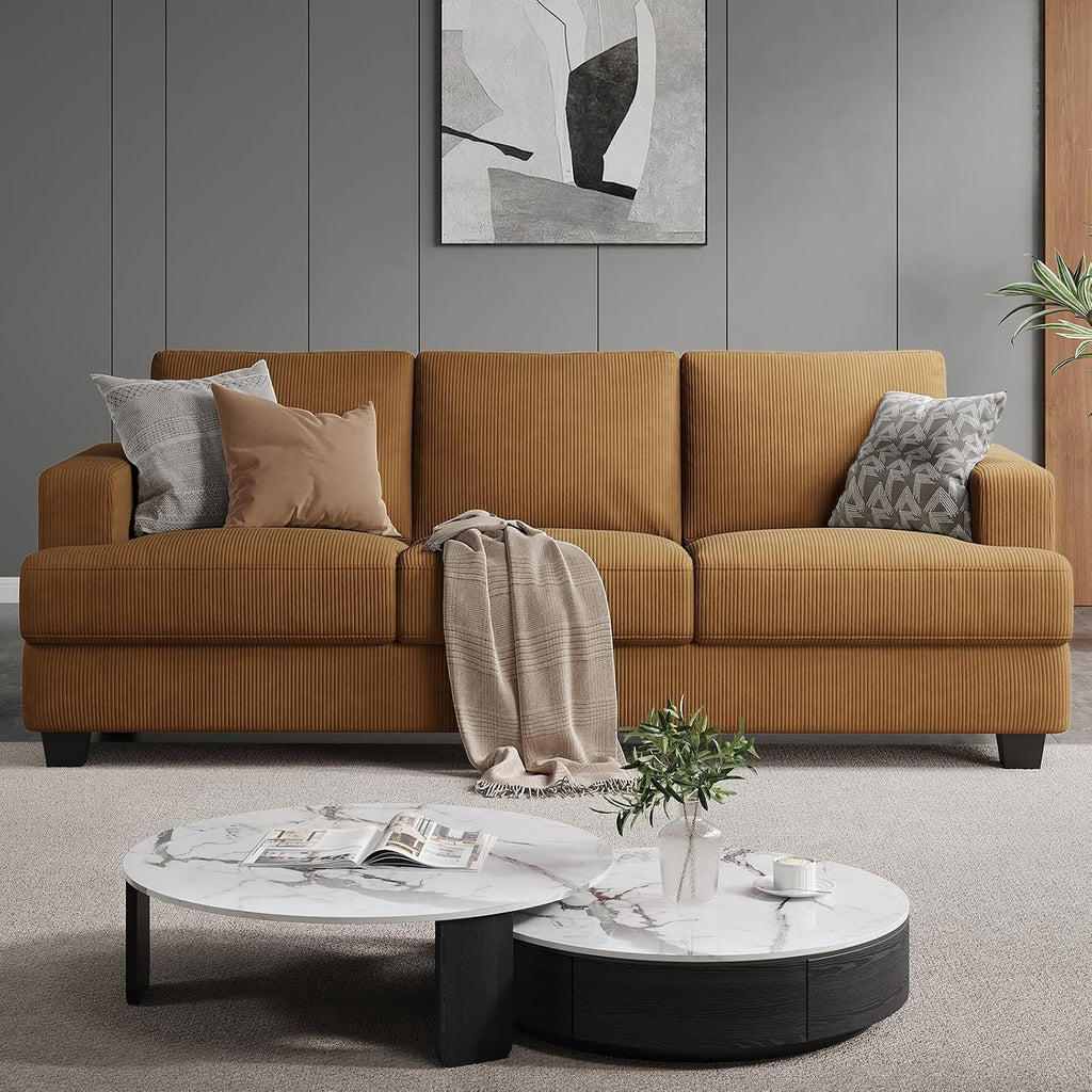 COPIAE 89 Inch Sofa with Extra Deep Seats Oversize, 3 Seater Sofa for Living Room, Modern Couch and Sofa, Comfy Armrests and Seats and Backrests, Easy Installation, Corduroy Fabric Ginger Yellow