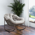 Oversized Indoor Outdoor Rocking Papasan Chair, Rattan Wicker Egg Rocking Chair with Steel Frame & Thick Olefin Cushion, Comfy Recliner Lounger for Patio, Backyard, Balcony, Garden,Beige