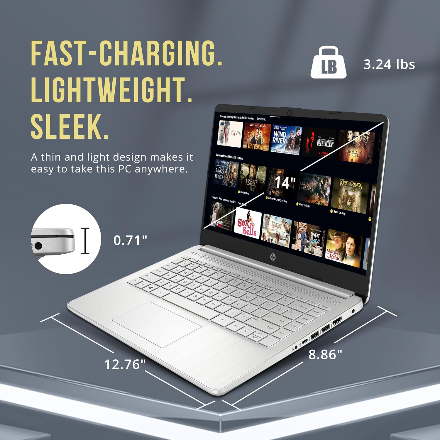 HP Stream 14' HD BrightView Laptop, Intel Celeron N4120, 32GB RAM, 288GB Storage (128GB eMMC + 160GB SSD Docking Station Set), Intel UHD Graphics, HD Webcam, Wi-Fi, 1 Year Office 365, Win 11 S, Silver