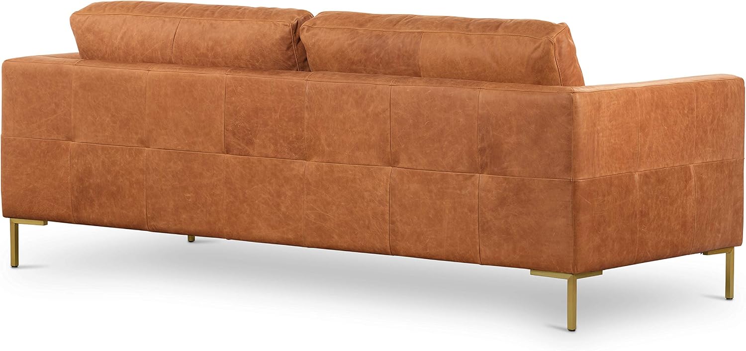 Poly & BARK Calle 90' Sofa, Full-Grain Pure-Aniline Italian Leather, Cognac Tan, Brass Legs