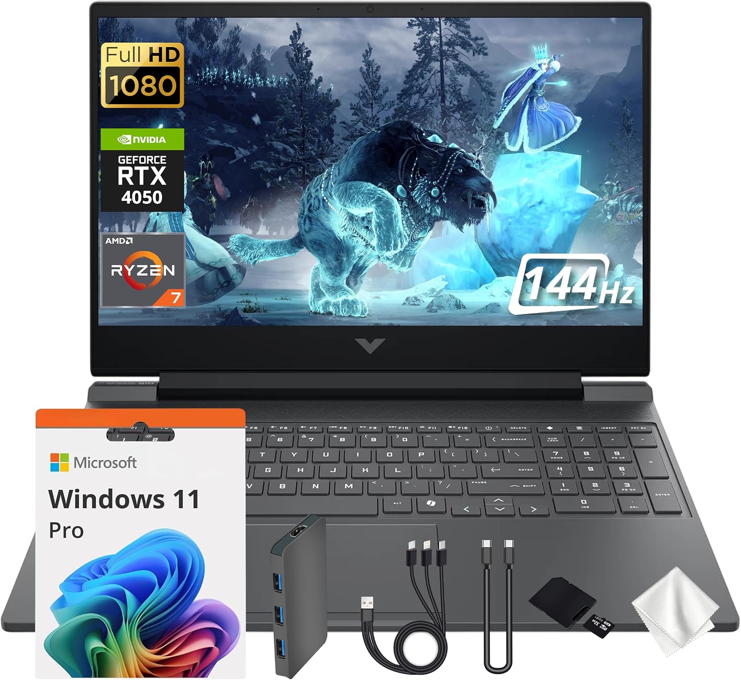 HP Victus 15 15.6' FHD 144Hz Gaming Laptop, AMD Ryzen 7 7445HS, GeForce RTX 4050, 32GB DDR5, 2TB Storage(1TB SSD&1TB Docking Station Set), Backlit Keyboard, Copilot, Wi-Fi 6, Win 11 Pro, Silver