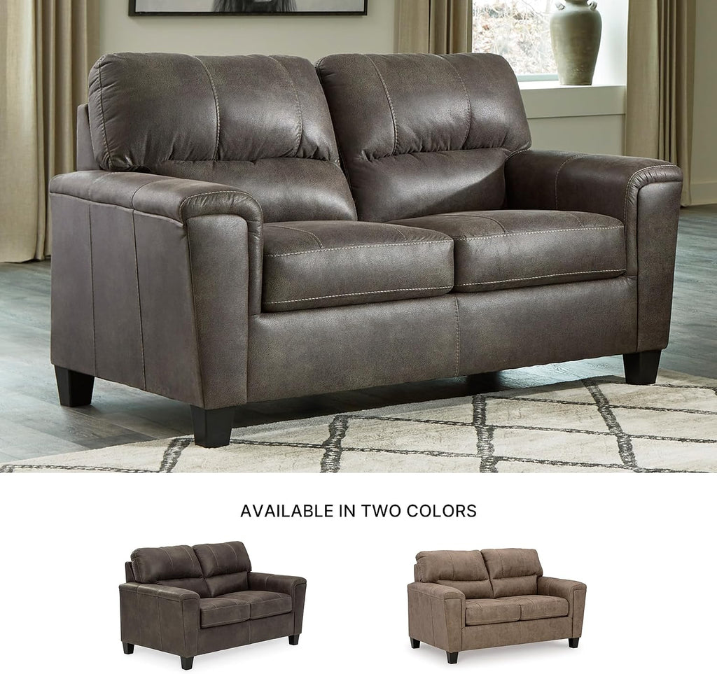 Signature Design by Ashley Navi Faux Leather Modern Loveseat, Gray
