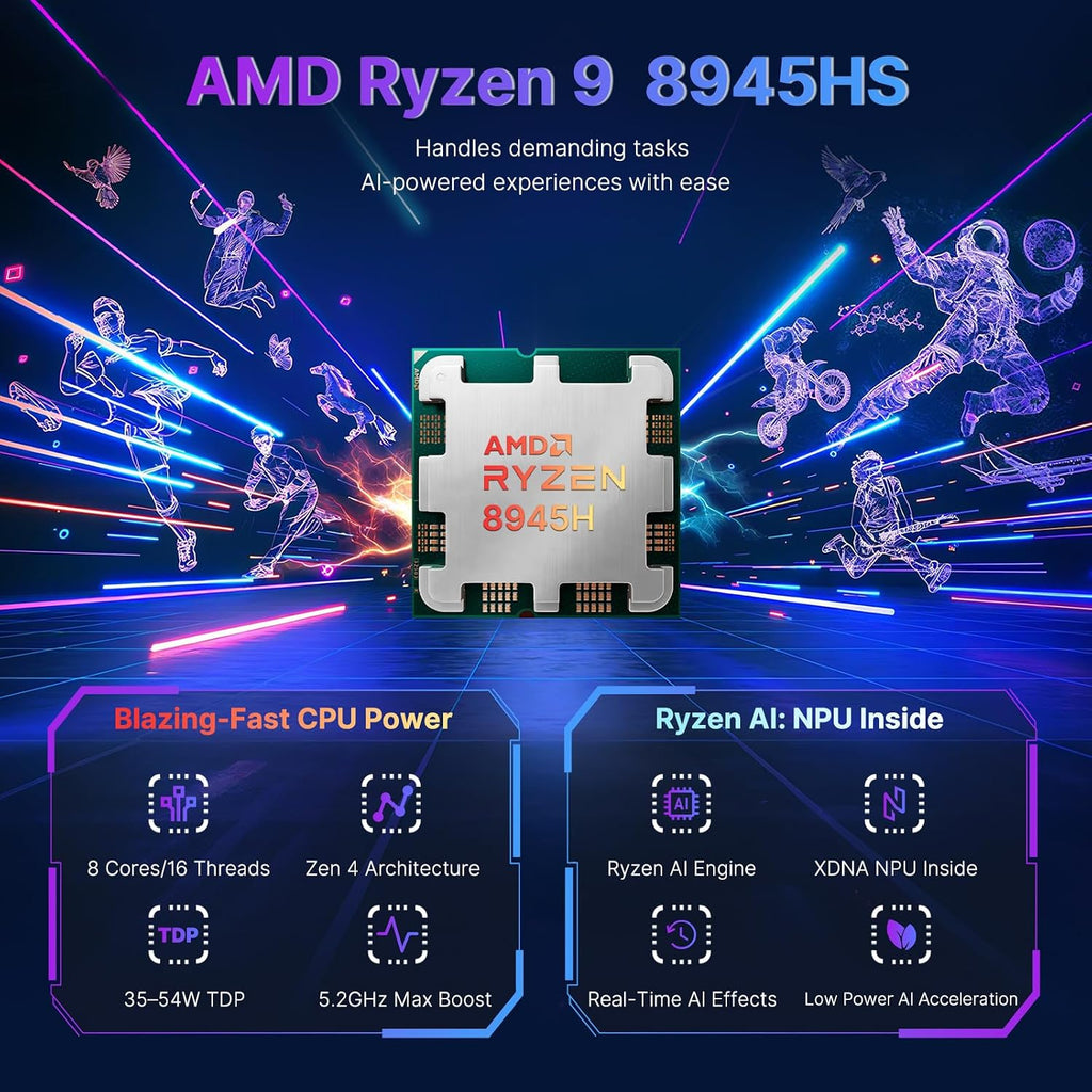 NIMO 17.3 Gaming-Laptop Ryzen 9 8945HS (Beat i9-13900H, Up to 5.2GHz) 16GB RAM, 1TB SSD, Radeon 780M, PD 100W Type-C AI-Enhanced for Copilot VR Ready, Backlit Keyboard, Fingerprint, 75W Battery