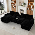 HYJT-H&K 124' U Shaped Cloud Couch Sectional, Comfy Fluffy Plush Corduroy Dark Black Sectional Couches for Living Room, Modern Modular Corduroy Couch Sectionals with Central Console & Double Chaise