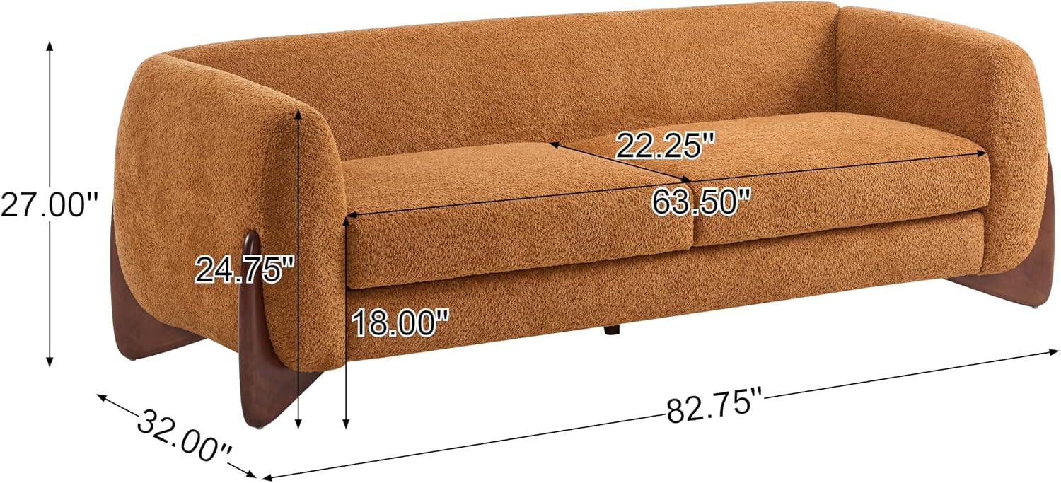 Christopher Knight Home Almab 82 Inches Sofa Couch, Cozy Boucle Upholstered 3-Seater Sofa, Wood Frame Couch, Comfy Couches for Living Room and Office, Modern Sofa, Caramel Brown