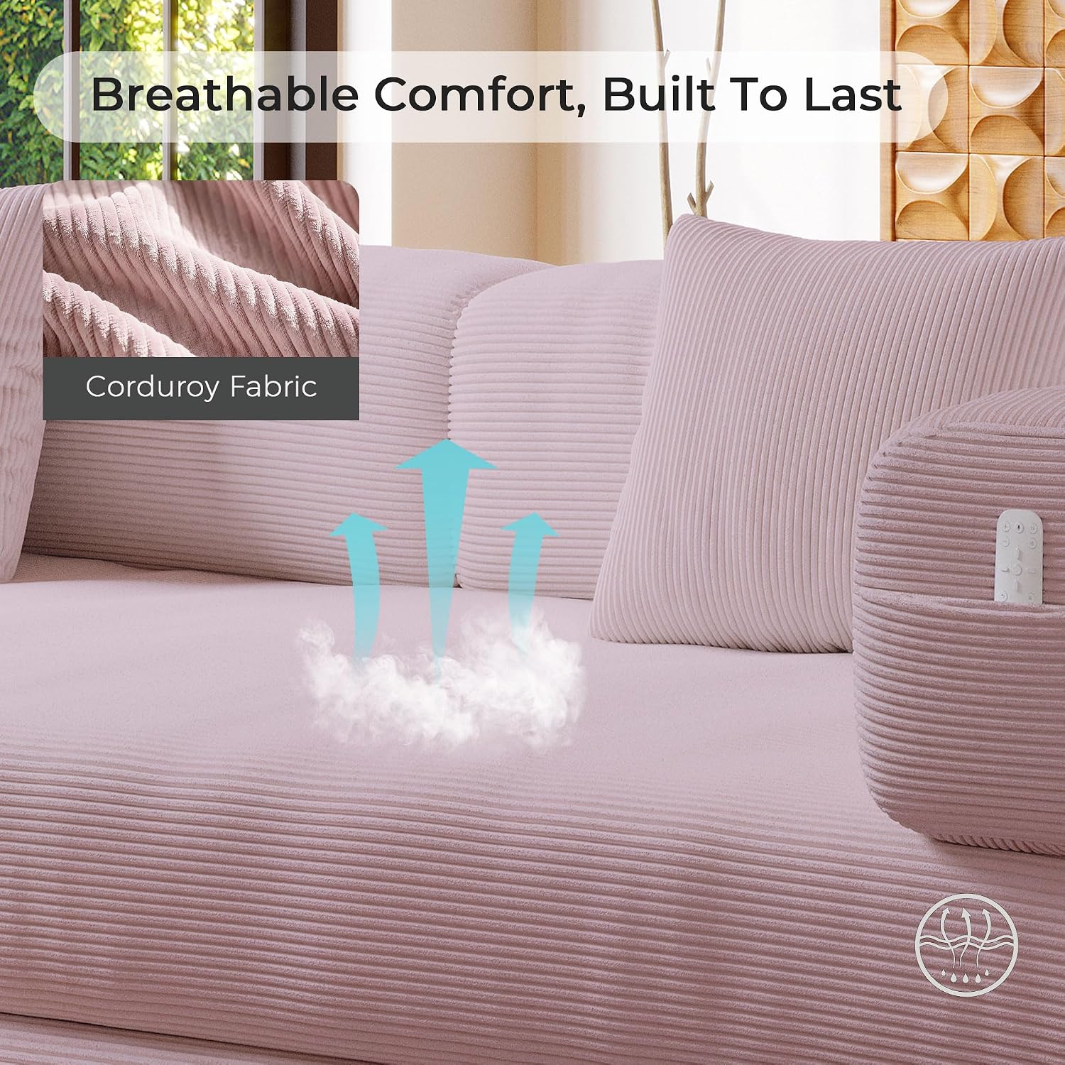 5-in-1 Folding Convertible Sofa Bed, Loveseat Sleeper with Pull-Out Bed, Floor Sofa Modular Futon Couch, 79' Oversized Corduroy Upholstered Boneless Couch for Living Room, Bedroom, Lounge, Pink-A