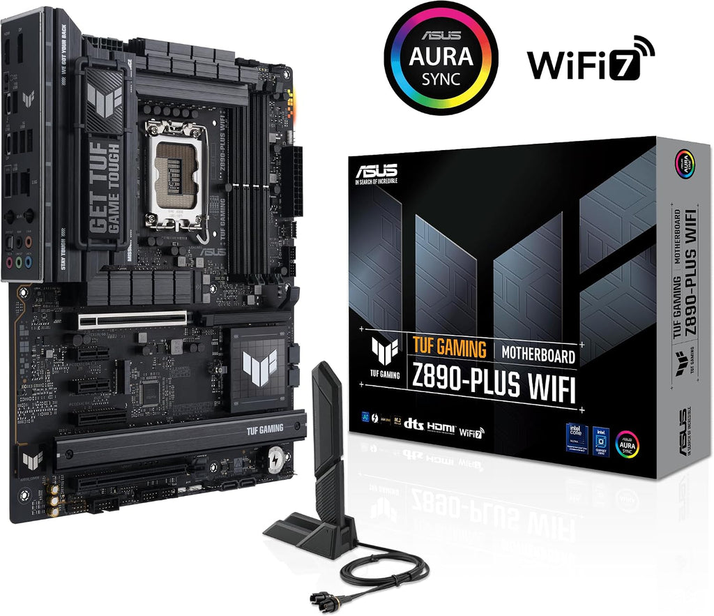 ASUS TUF Gaming Z890-PLUS WiFi Z890 LGA 1851 ATX Motherboard, Intel® Core™ Ultra Series 2 Ready, Advanced AI PC-Ready, 16+1+2+1 Stages, DDR5, PCIe® 5.0, Thunderbolt™ 4 Type-C®, 4X M.2, Wi-Fi 7, 2.5Gb