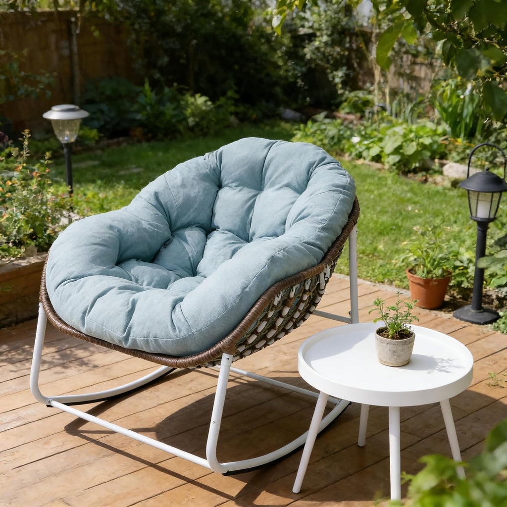 Modern Rocking Chair with Side Table Set, 2-Piece Patio with Soft Cushion & Side Table, 330 LBS Capacity, All-Weather Balcony Furniture