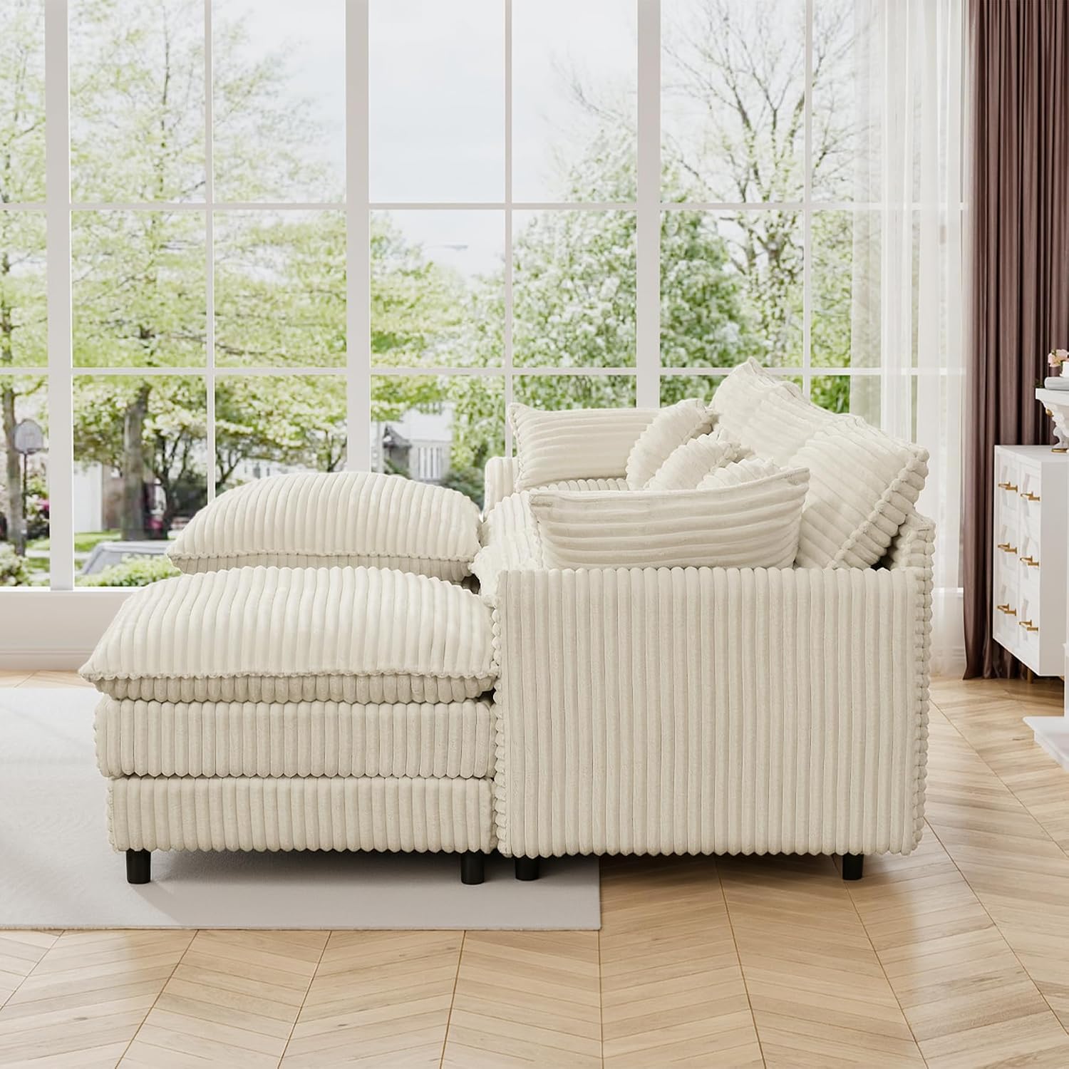 HYJT-H&K 108' U Shaped Cloud Couch Modular White Sectional Couches for Living Room, Comfy Fluffy Corduroy Oversized Cloud Sectional Couch Large 5 Seat Sectionals Sofa Set, White