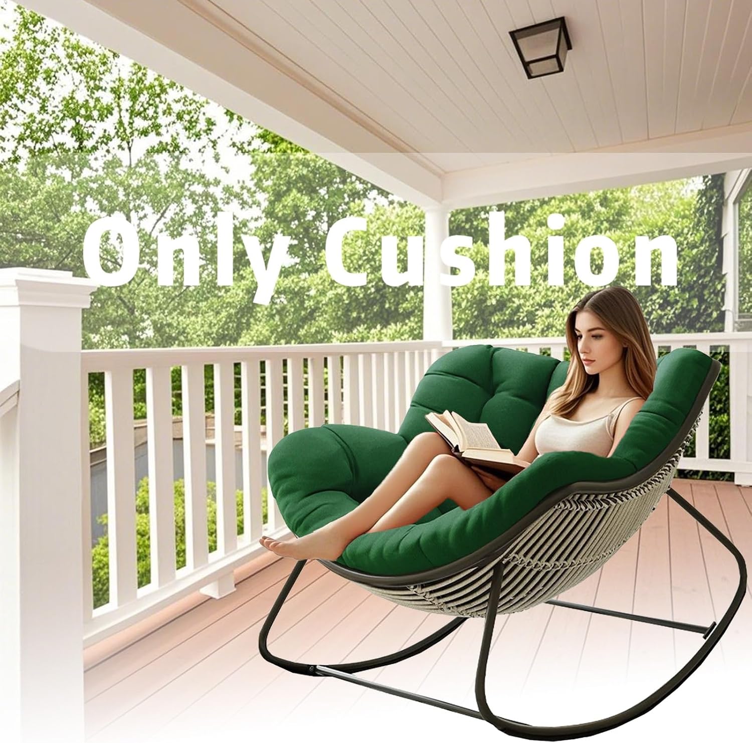 Outdoor Papasan Rocking Chair Cushion Replacement, Thicken Patio Wicker Egg Chair Cushion, Modern Royal Chair Cushion for Bedroom Living Room Porch Garden Lawn(Only Cushion)
