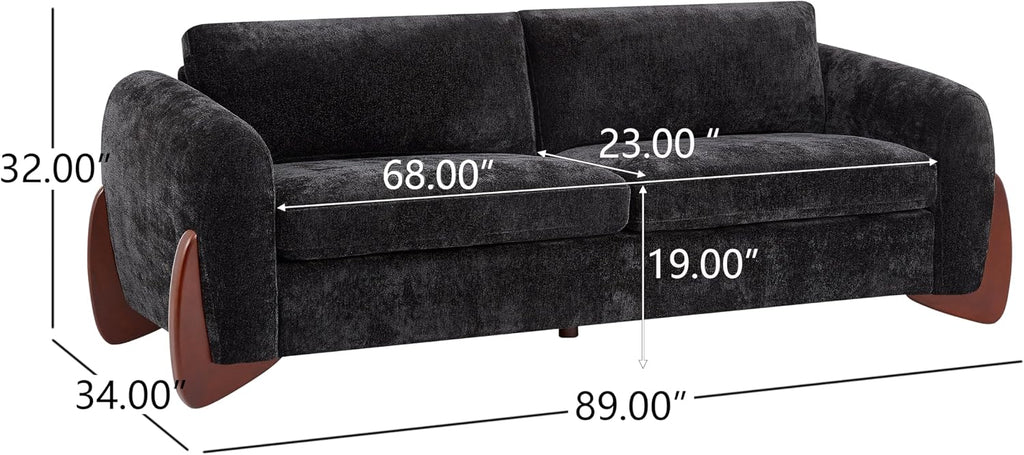 Christopher Knight Home Taki 89 Inches Sofa Couch, Cozy Chenille Upholstered 3-Seater Sofa, Wood Frame Couches, Comfy Home Sofa Living Room and Office, Lounge Seating with Armrests, Black