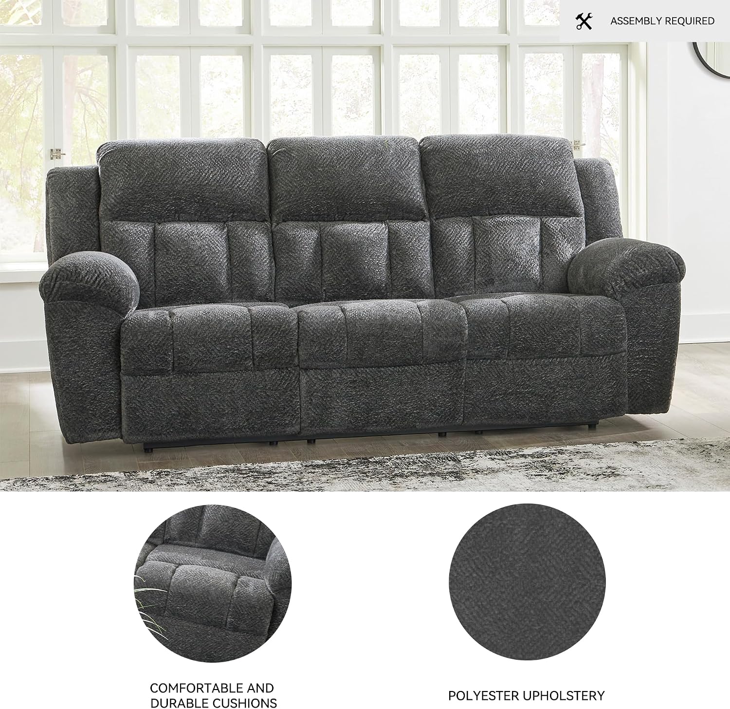 Signature Design by Ashley Frohn Contemporary Manual Reclining Sofa, Gray