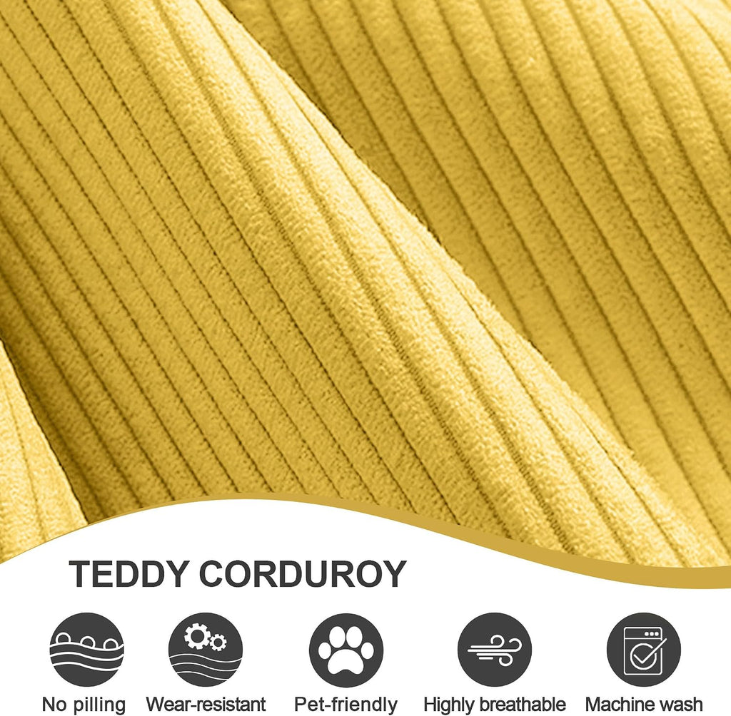 79' Convertible Sofa Bed with Pillows, Corduroy Folding Sleeper Sofa with Fixed-Shape Frame, Boneless Couch for Living Room Bedroom, Floor Sofa Lounge No Assembly Required (C - Style - Yellow)