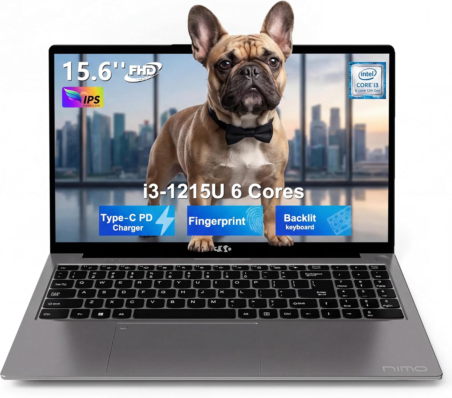 NIMO 15.6' FHD IPS Laptop, Core i3-1215U(beat R3 5300U, R3 7320U), 8GB RAM 256GB SSD, Backlit Keyboard, Fingerprint Reader, WiFi 6, Thin & Lightweight Laptop for Students, Home & Business