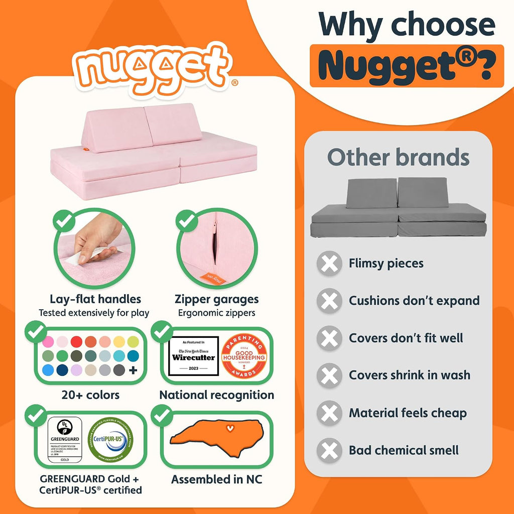 Nugget - The Original Play Couch for Kids - Modular Foam Children's Sofa for Playroom, Imagination, & Creative Open Ended Play - Washable & Convertible Playroom Furniture, Heartthrob